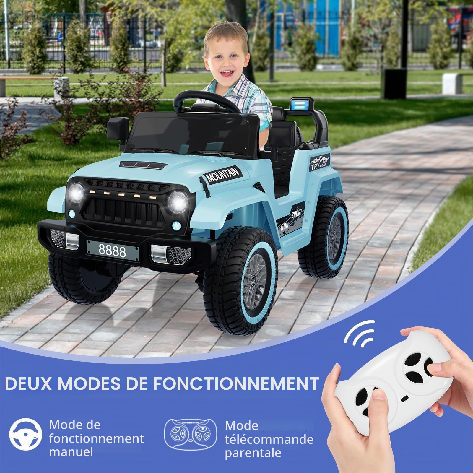 Voiture Électrique Tout-Terrain pour Enfants, 12 V 4.5 Ah, Double Moteur 25 W x 2, 4 Roues, pour 3 À 6 Ans, Charge Max 66 LB, PP, Chargeur Européen 12V500MA