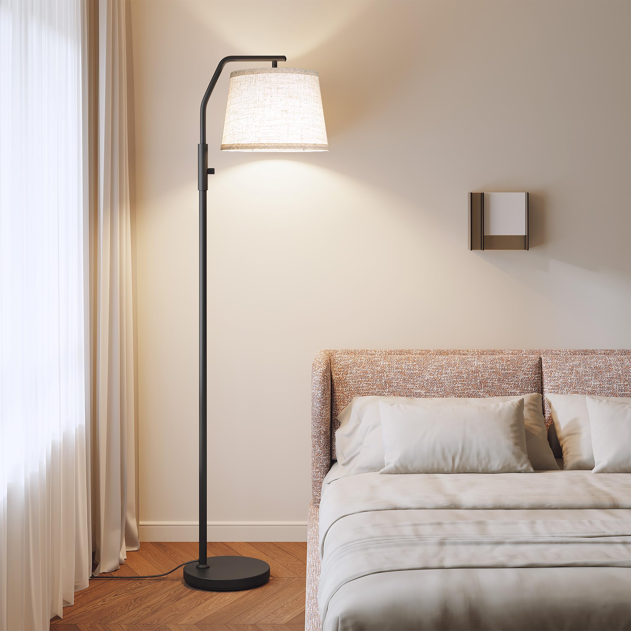 Lámparas de pie para sala de estar, bombilla de 9 W incluida, lámpara alta para dormitorio con cabezal ajustable, lámpara de pie moderna, lámpara de pie de arco regulable 0-100% para comedor 5