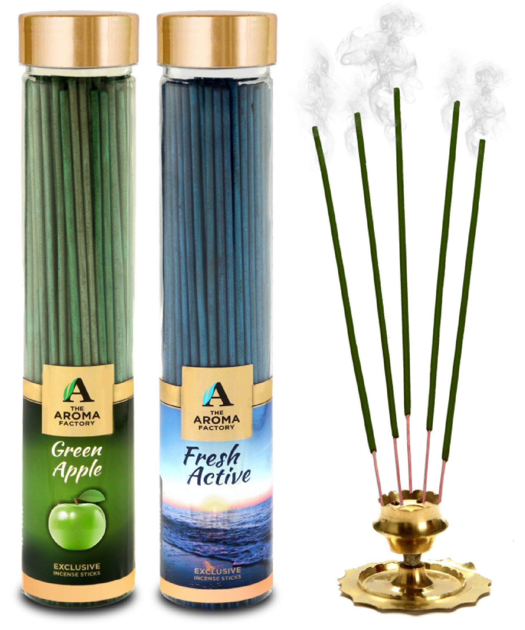 The Aroma Factory Green Apple & Fresh Active Agarbatti for Pooja,Luxury Incense Sticks,100% Herbal Fragrance Agarbathi, 0% Surphates (Bottle Pack of 2x100g)