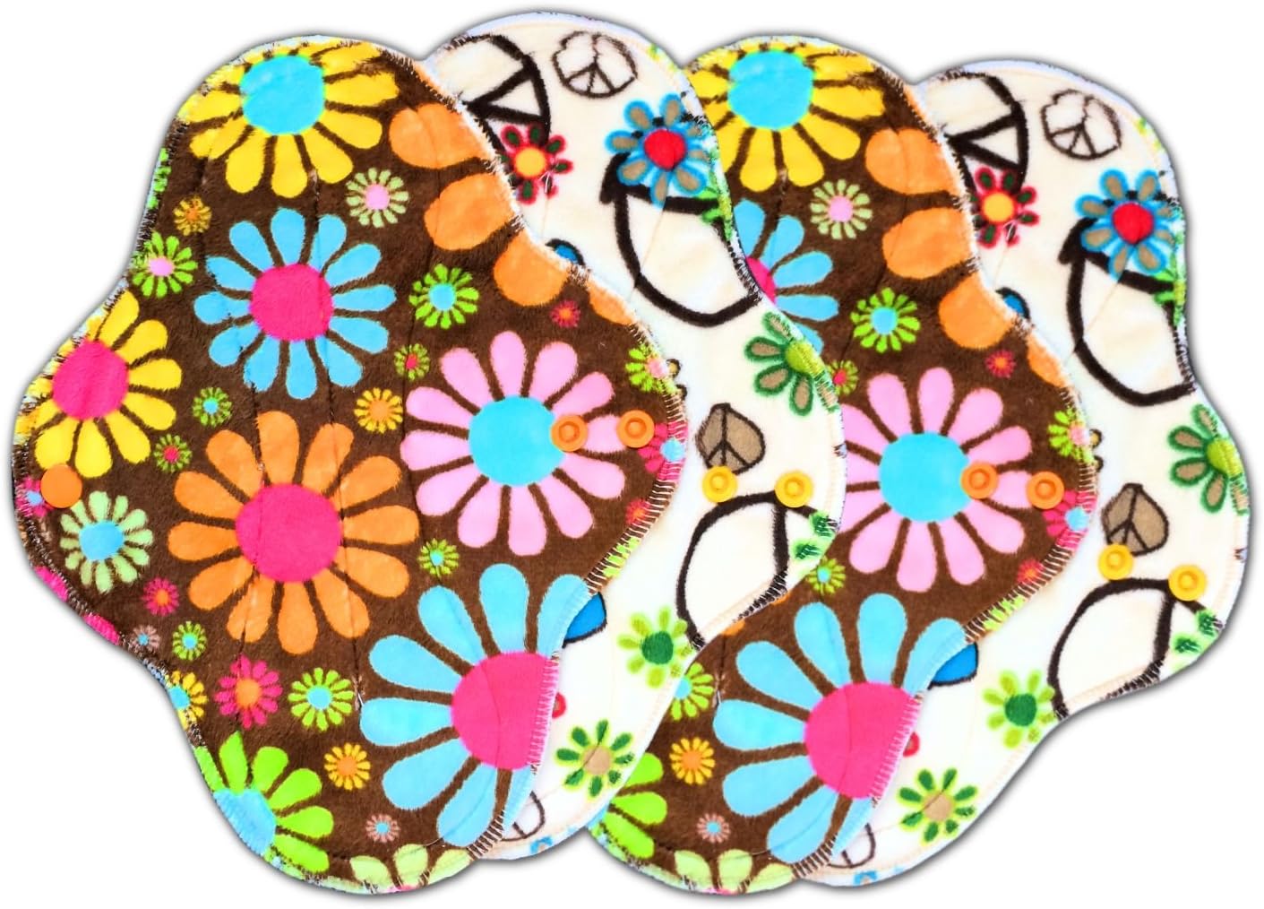 PlushPad Minky Cloth Pad, Medium Flow, Set of 4 by Talulah Bean (Groovy/Flower Power)