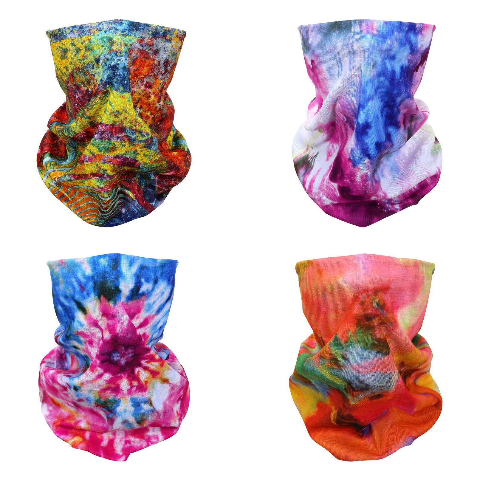 Smehcf Men's Multicoloured 4 Headband Bandana Balaclava Half Face Mask Shield Head Hair Scarf Neck Gaiter Hat Multipurpose For Wo Breathable Reusable Washable Rainbow Watercolor