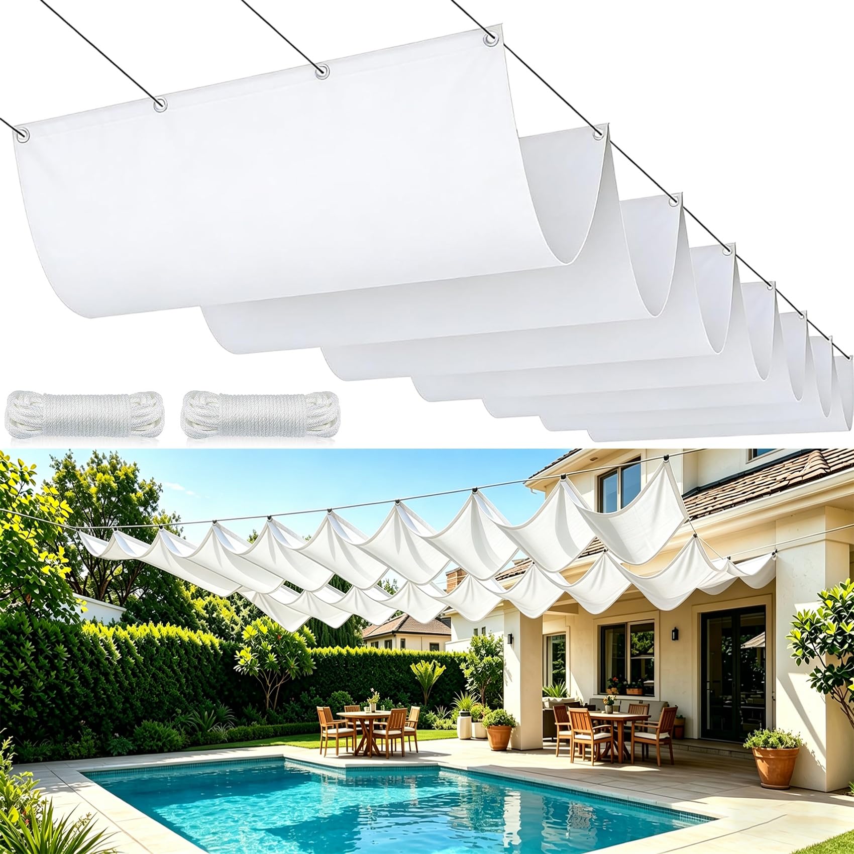 Voile ombrage 120x260 cm rectangulaire blanche vague rétractable patio