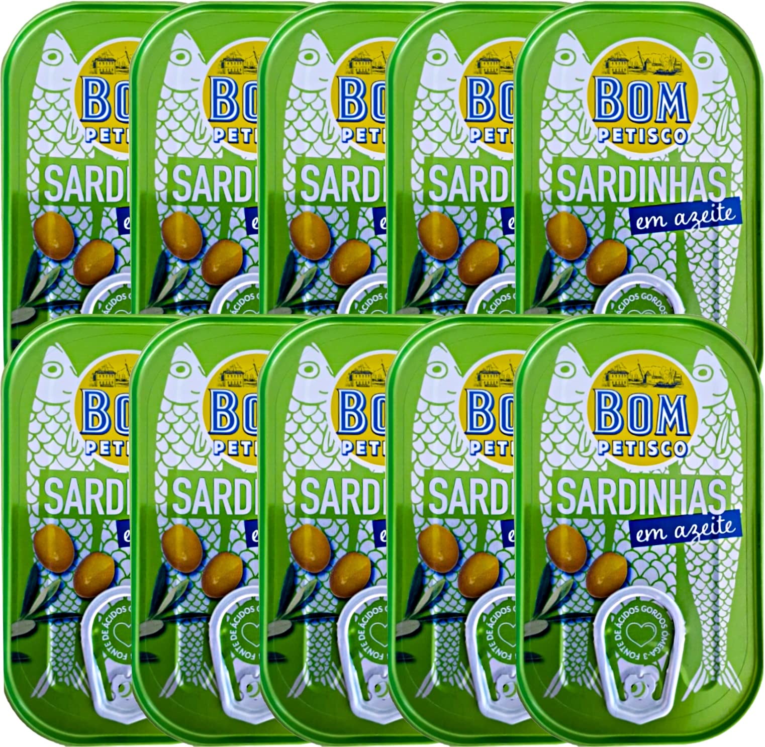 Bom Petisco Sardinen in Olivenöl 10x120 g - Premium-Qualität aus Portugal - reich an Omega-3