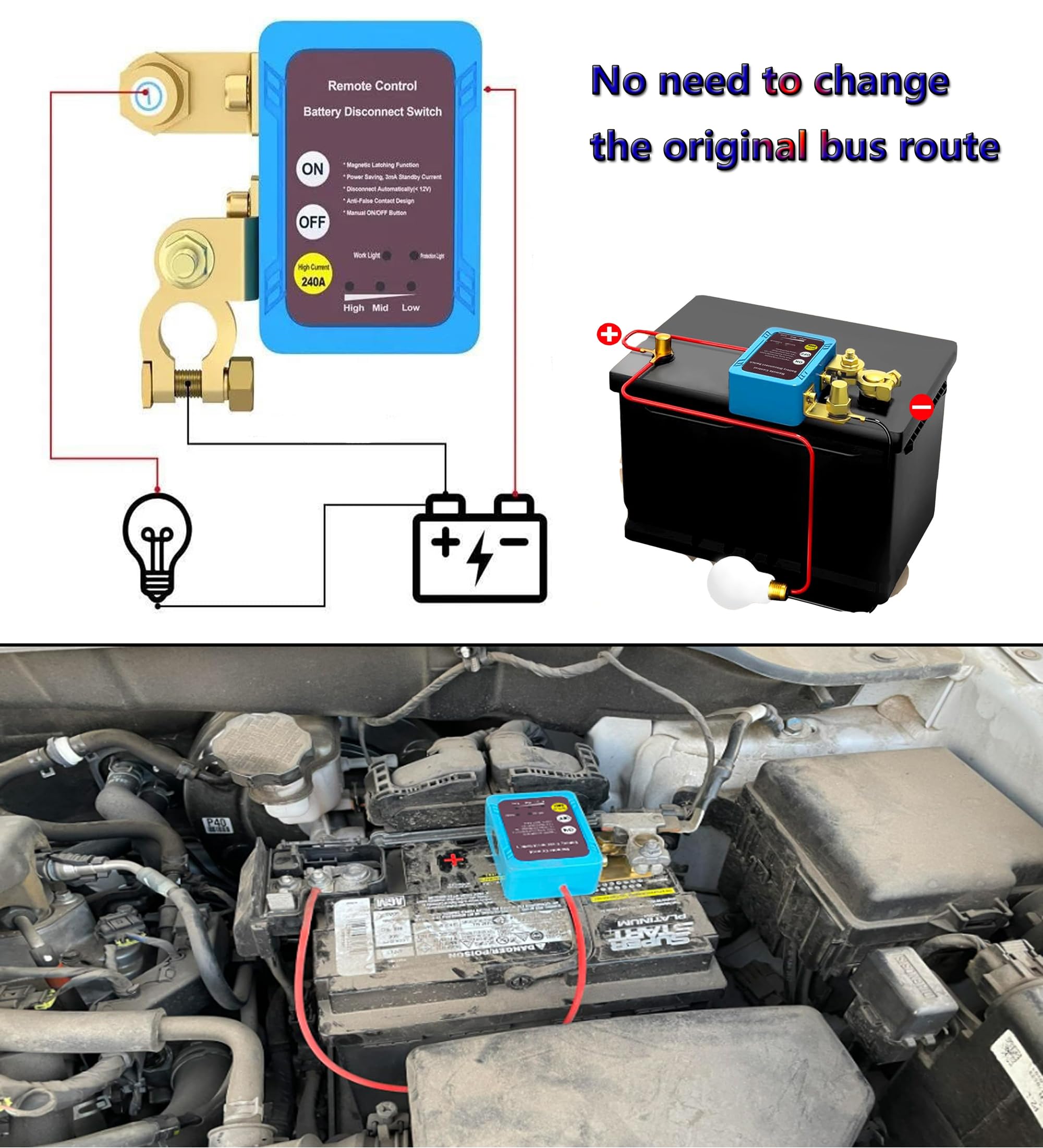 Disjoncteur de batterie télécommandé sans fil - 12 V - 240 A - Interrupteur d'arrêt automatique - Pour voiture, camping-car, ATV, camion, bateau