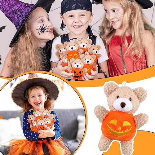 Miniatura 5 de 32 piezas de oso de peluche de Halloween con disfraz de calabaza de 4.7 pulgadas, mini oso de peluche con cuerda para colgar, muñeca de oso suave,