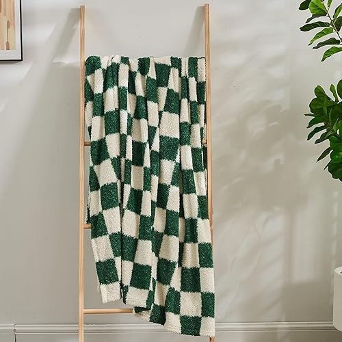 Miniatura 6 de Qeils Manta a cuadros para sofá, manta de microfibra súper suave de punto verde bosque para sofá, silla, cama, campamento, manta ligera para