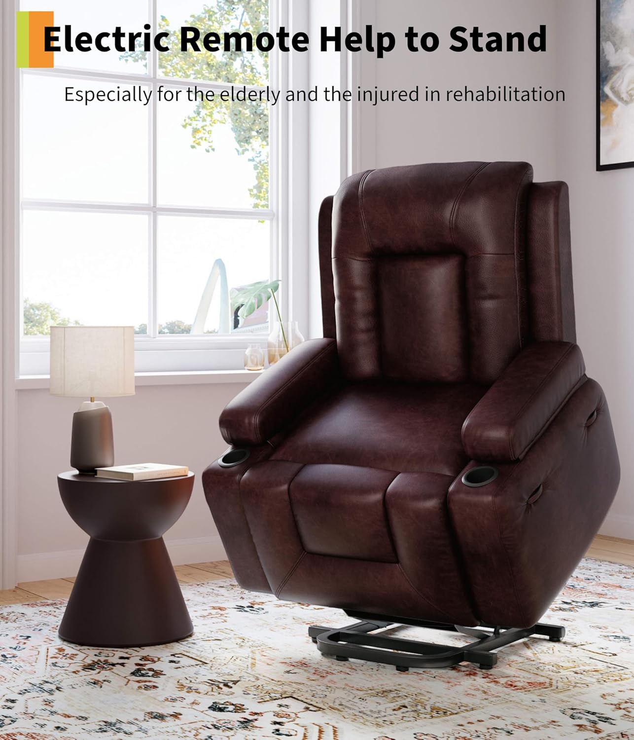 GarveeHome Power Lift Recliner Chair - Heat and Massage, PU Leather Electric Lift Recliner for Elderly & Mobility Impaired, Adjustable Back and Legs, Heavy Duty Lift Chair for Seniors