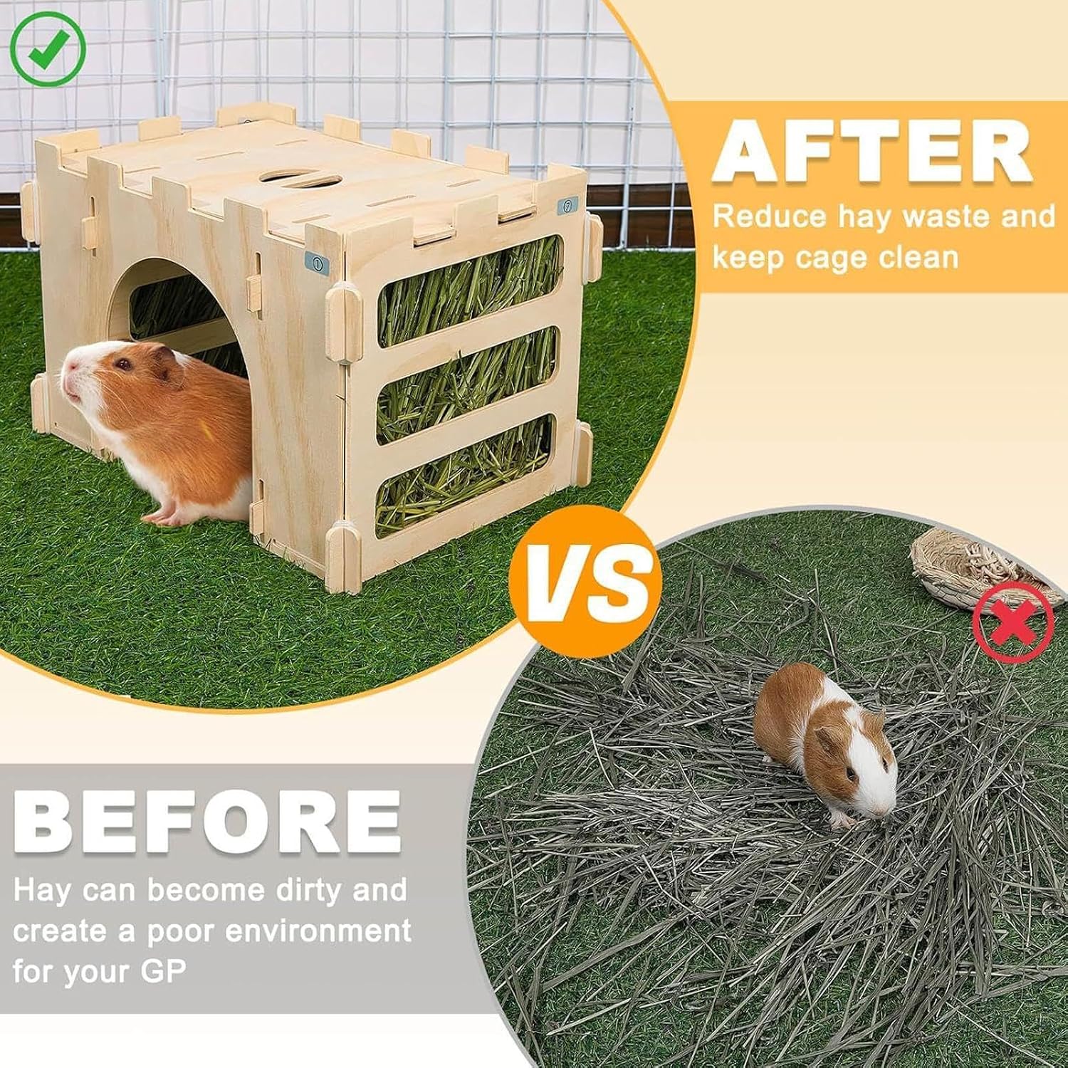 Bunny House Indoor Habitat - Detachable Small Pet Play Castle | Chinchilla Castle Bunny Playground, Safe Pet Enclosure for Chinchilla Hedgehog, Small Animal Habitat for Backyard Indoor Home Use
