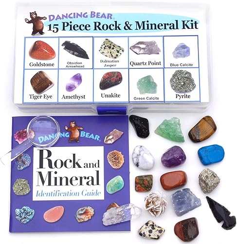 Miniatura 4 de DANCING BEAR -Colección Rock & Mineral de 15 piezas con caja de coleccionistavitrina, hoja de identificación, libro de roca, lupa, juego de