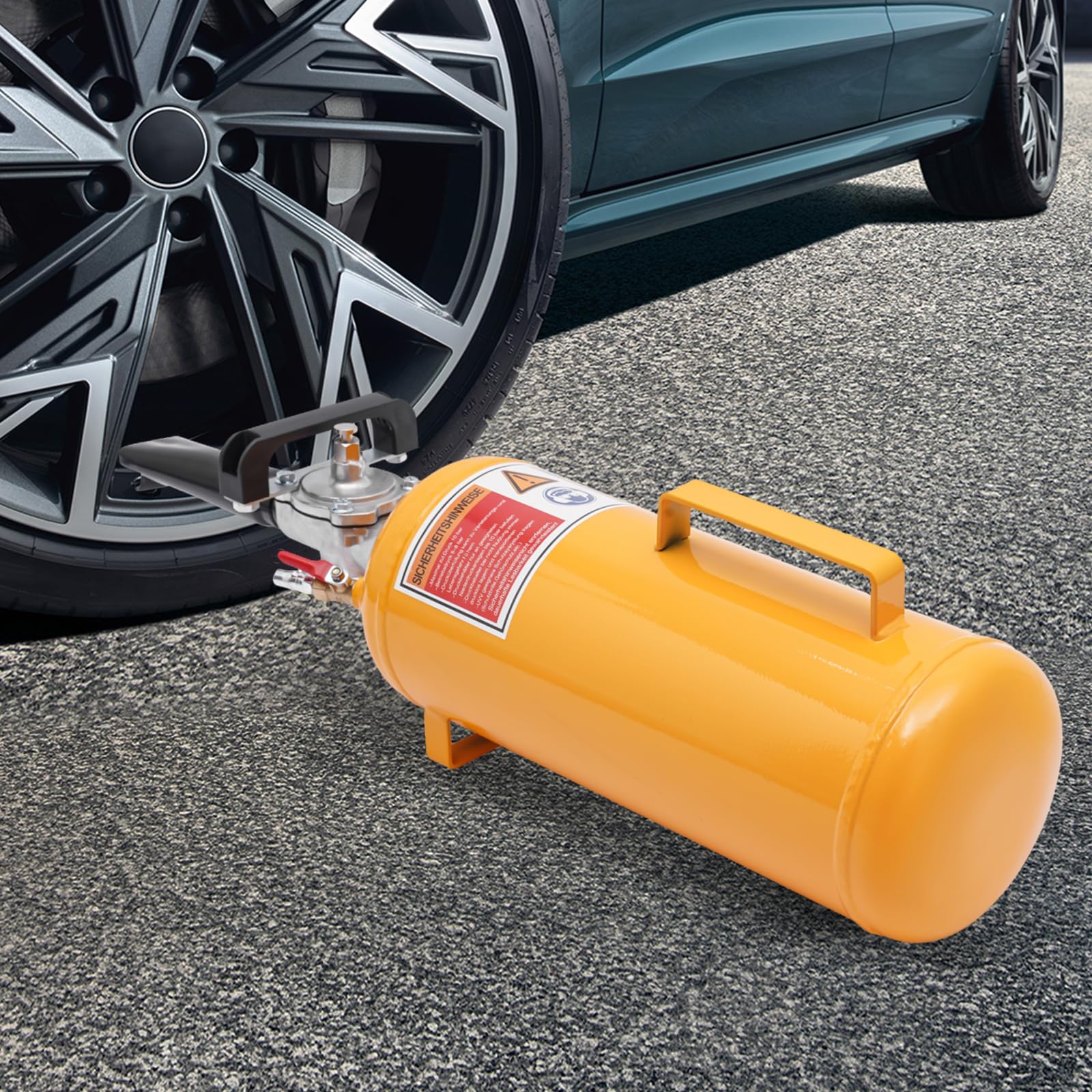 Inflador de neumáticos de 8 l, perfecto para motocicletas y vehículos eléctricos, presión de funcionamiento de 0,6 – 0,8 mpa, material de hierro y acero, presión máxima de 145 psi, color amarillo