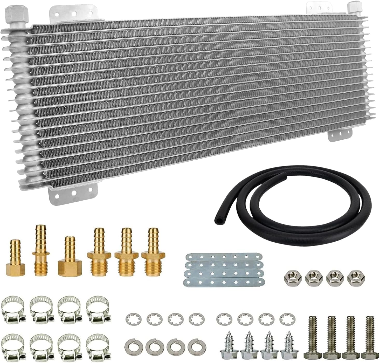 Upgrade LPD47391 40k Transmission Oil Cooler Kit 15 Row Low Pressure Drop Trans Cooler Compatible with Heavy Duty 40,000 GVW Max Includes Mounting Hardware