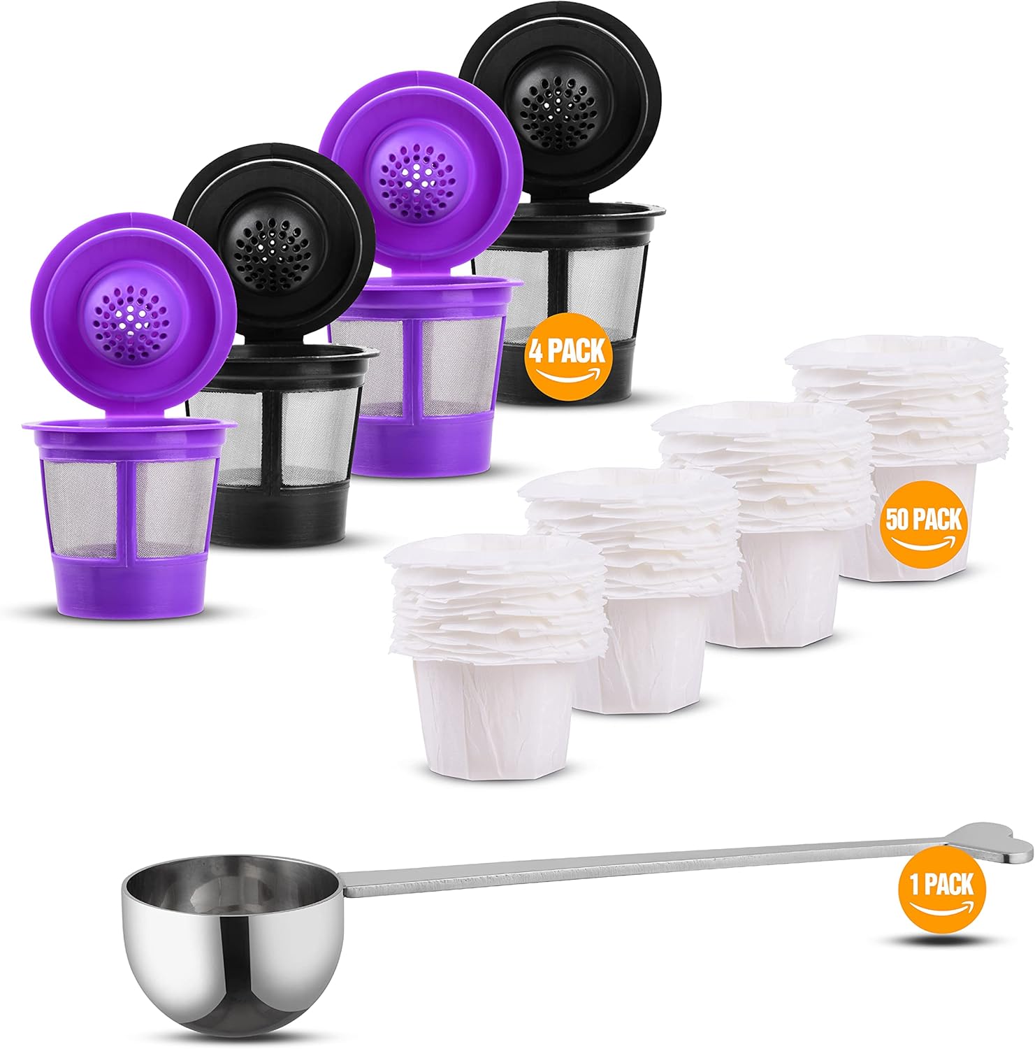 4 Pack Reusable K Cups for Keurig 2.0 & 1.0, 50 Pack Paper