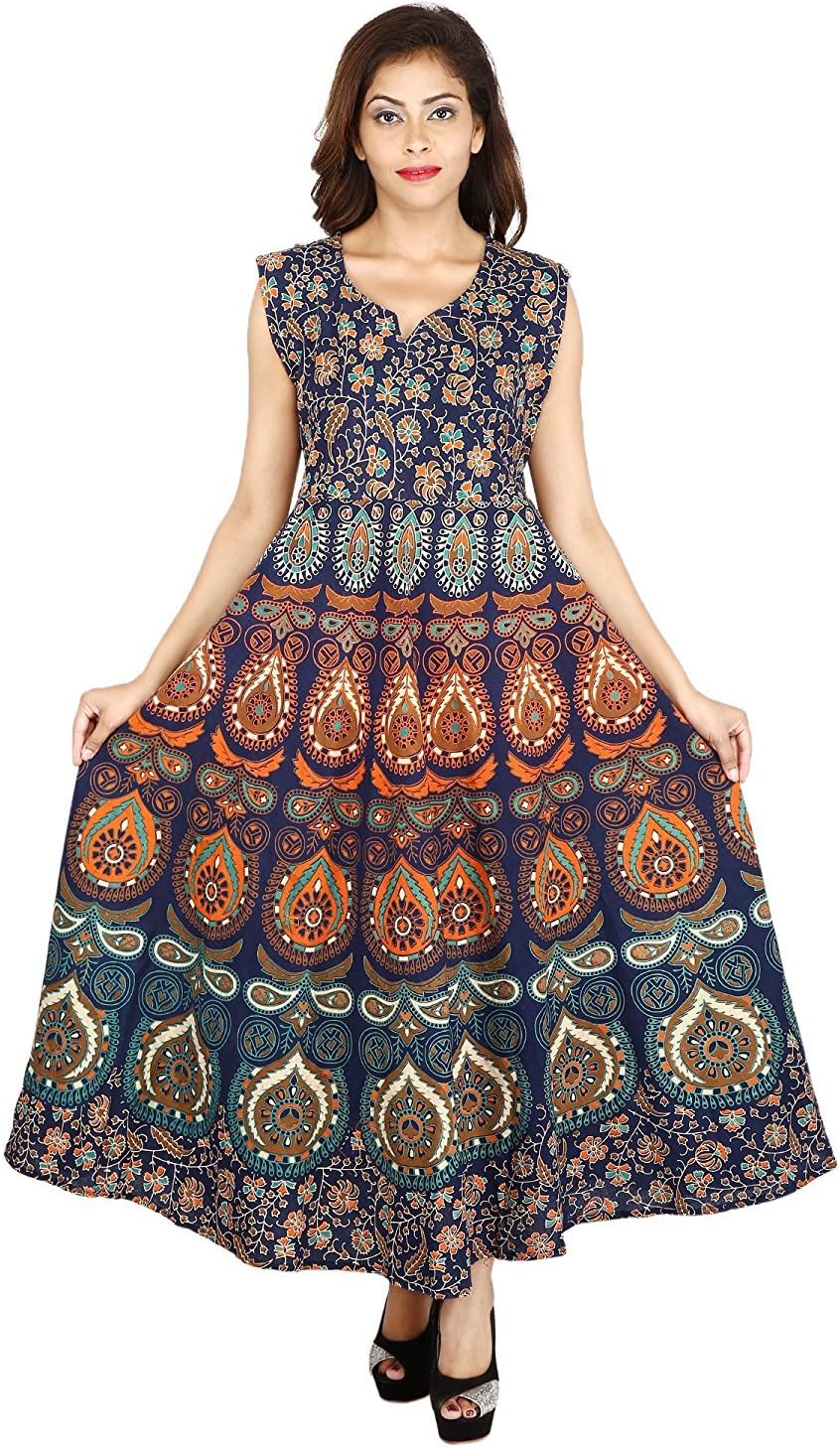 The Jaipur Bazarpresents designer Cotton Women's Maxi Long Dress jaipuri printed (free size UPTO 44-XXL)