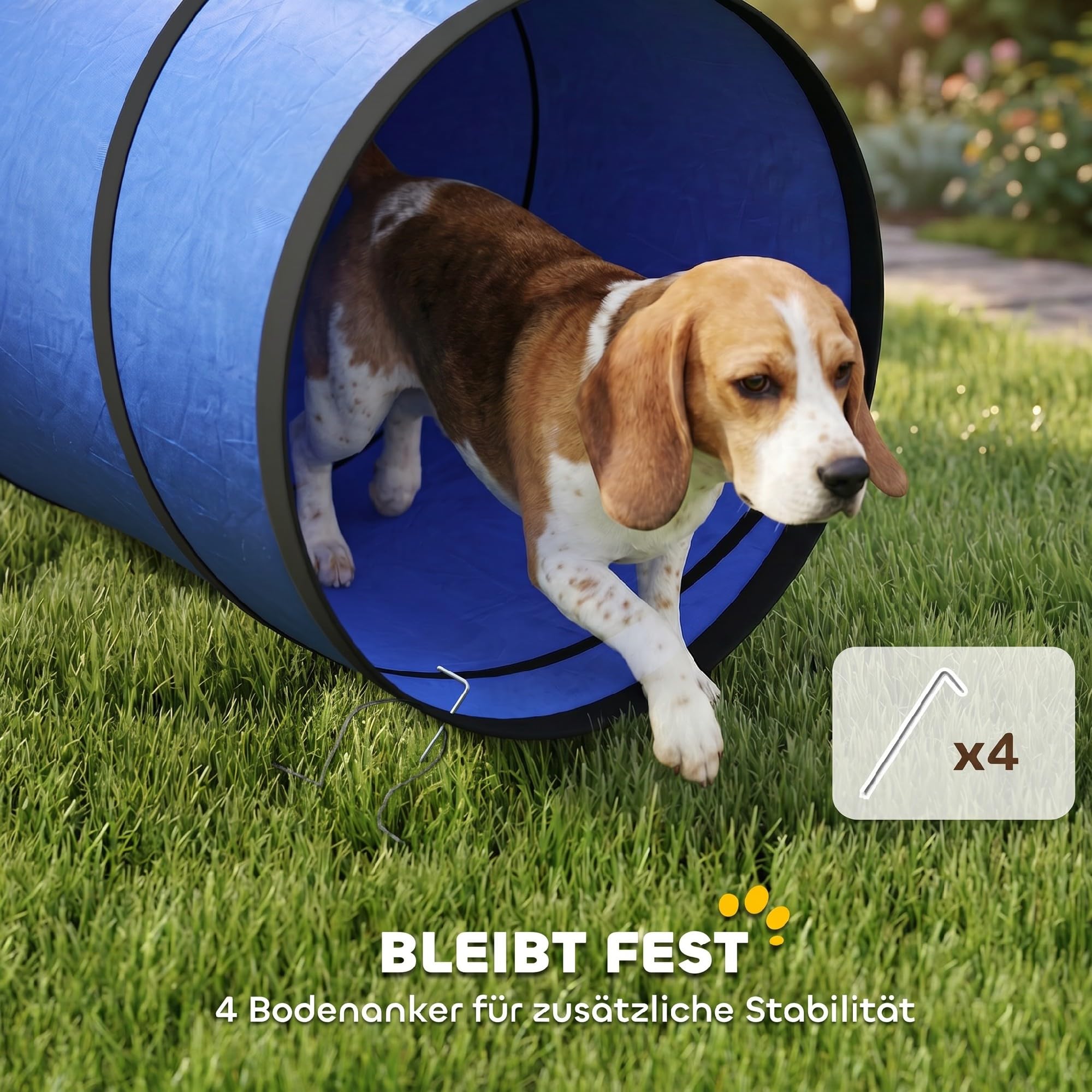 PawHut Hunde Agility Tunnel 300 x 50 cm Reißfester Hundetunnel mit 4 Bodenankern und Tragetasche Spieltunnel für kleine und mittelgroße Hunde Blau