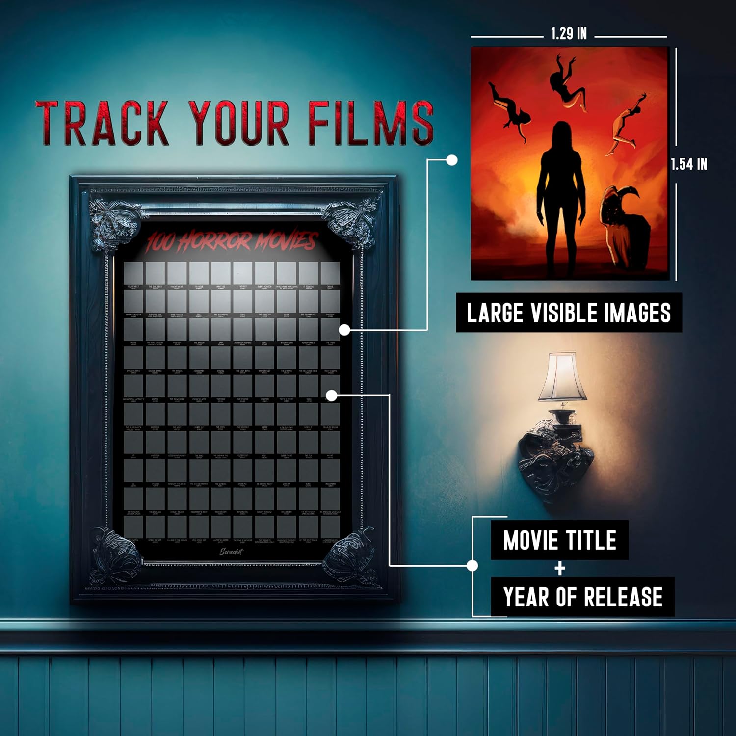 scrachit - Top 100 Horror Movies Scratch Off Poster - For Hardcore Horror Fanatics - Great Scary Movie Gifts for Horror Lovers- 23x17 image 5