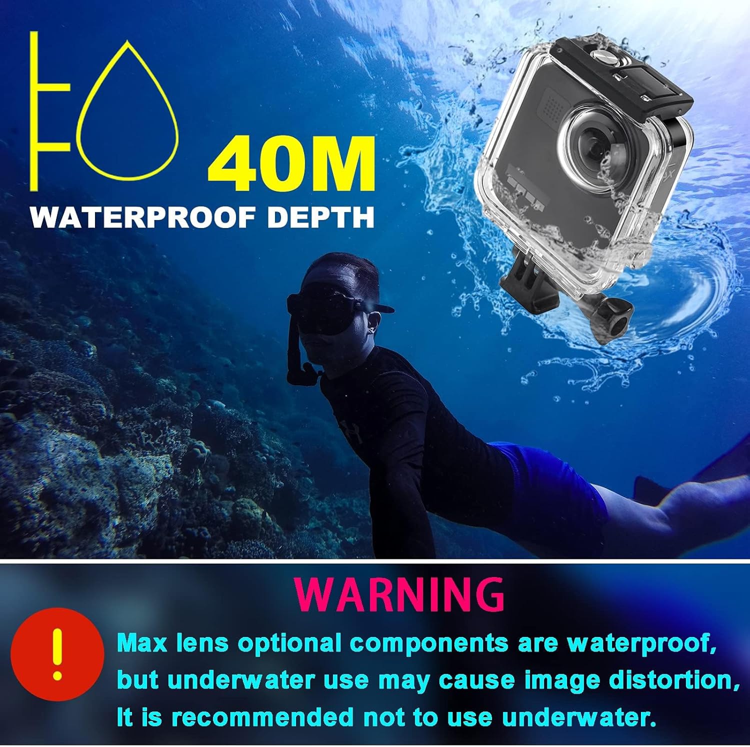 Waterproof Case for Gopro Max Action Camera, Underwater Diving Protective Housing 40M with Bracket Accessories Waterproof shell for gopro max