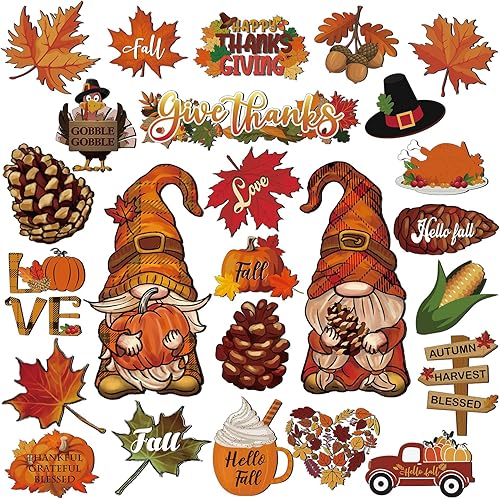 25 imanes de Acción de Gracias para refrigerador, decoración de Acción de Gracias, gnomos de otoño, imán de calabaza y arce, decoración de otoño