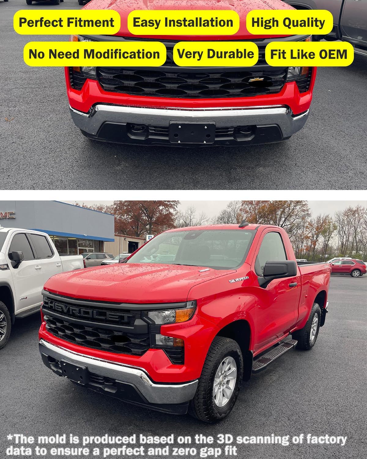 Front License Plate Frame for 2022 2023 2024 2025 2026 Chevy Silverado 1500 Front Bumper License Plate Holder Mounting Bracket Cover Replace# 86772169 Partslink# GM1068255