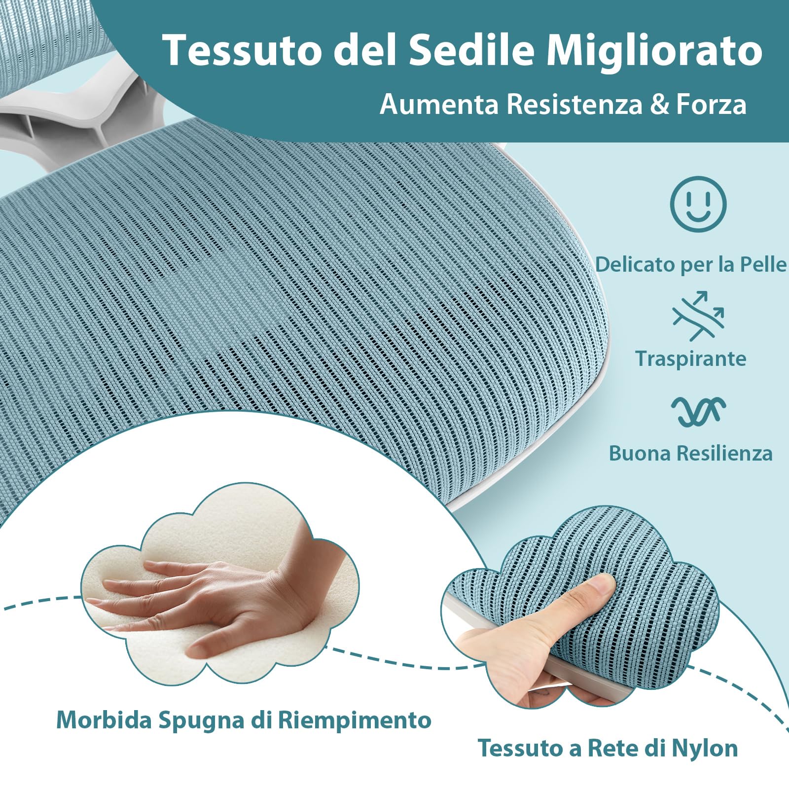 GYMAX Sedia da Scrivania per Bambini 4-15 Anni, Sedia da Cameretta Ergonomica, Altezza Regolabile, Girevole a 360°, 57 x 57 x 80-92 cm (Azzurro)