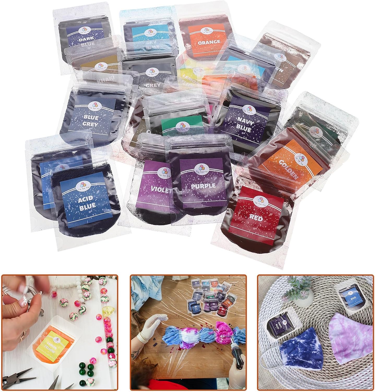 TIDTALEO Color Tie Dye Powder for Fabric DIY Vibrant Pigment Packets Each Non-Toxic Bulk Dye for Shirts and Clothes Decoration for Adults Parties and Halloween Crafts