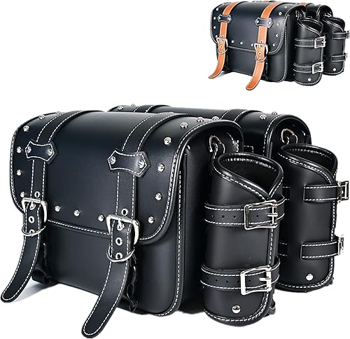 Alforjas para motocicletas, bolsas laterales de piel sintética de PVC con portavasos, bolsa de herramientas de almacenamiento para motocicleta,