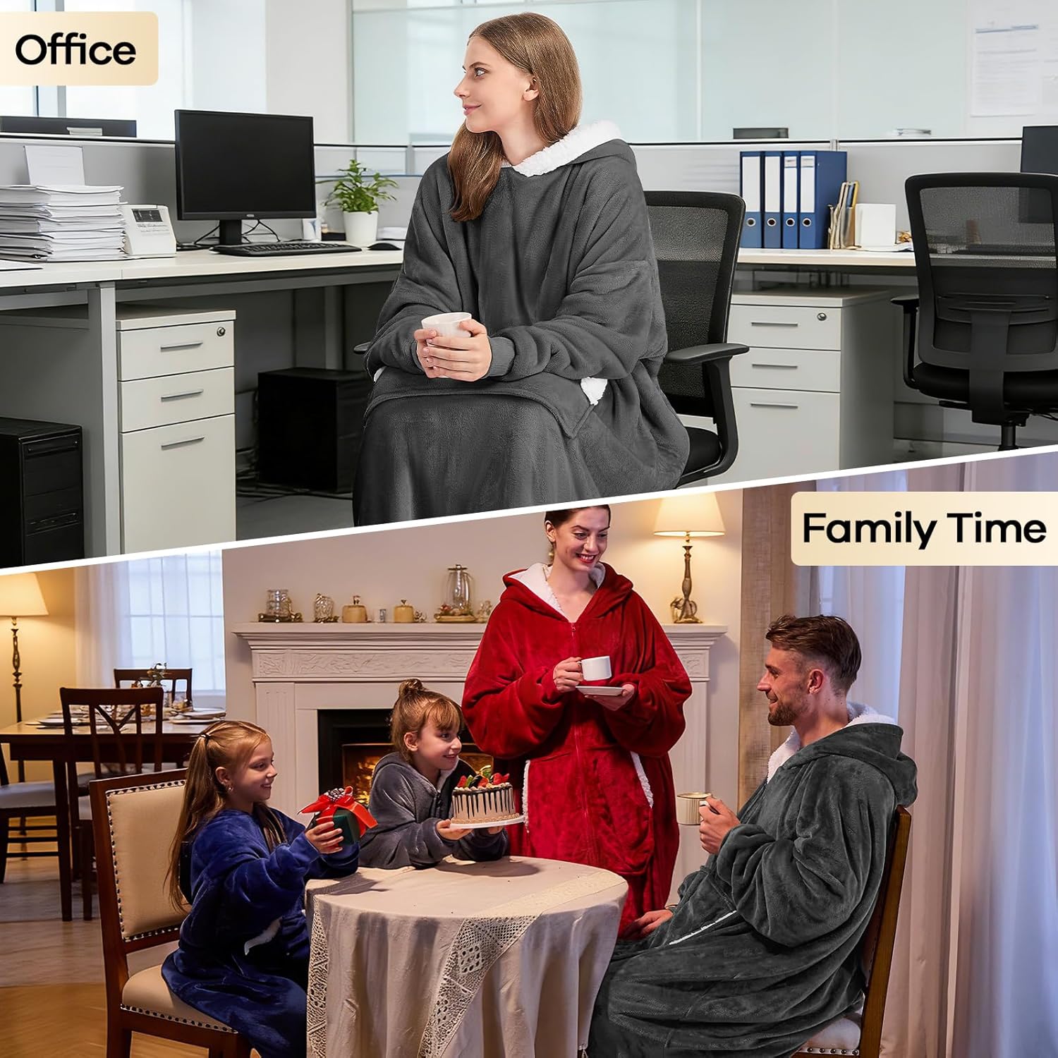 yescool Wearable Blanket Hoodie, Flannel Sherpa Fleece Blanket Sweatshirt for Adults Women Men,One Size Fits All - Image 6