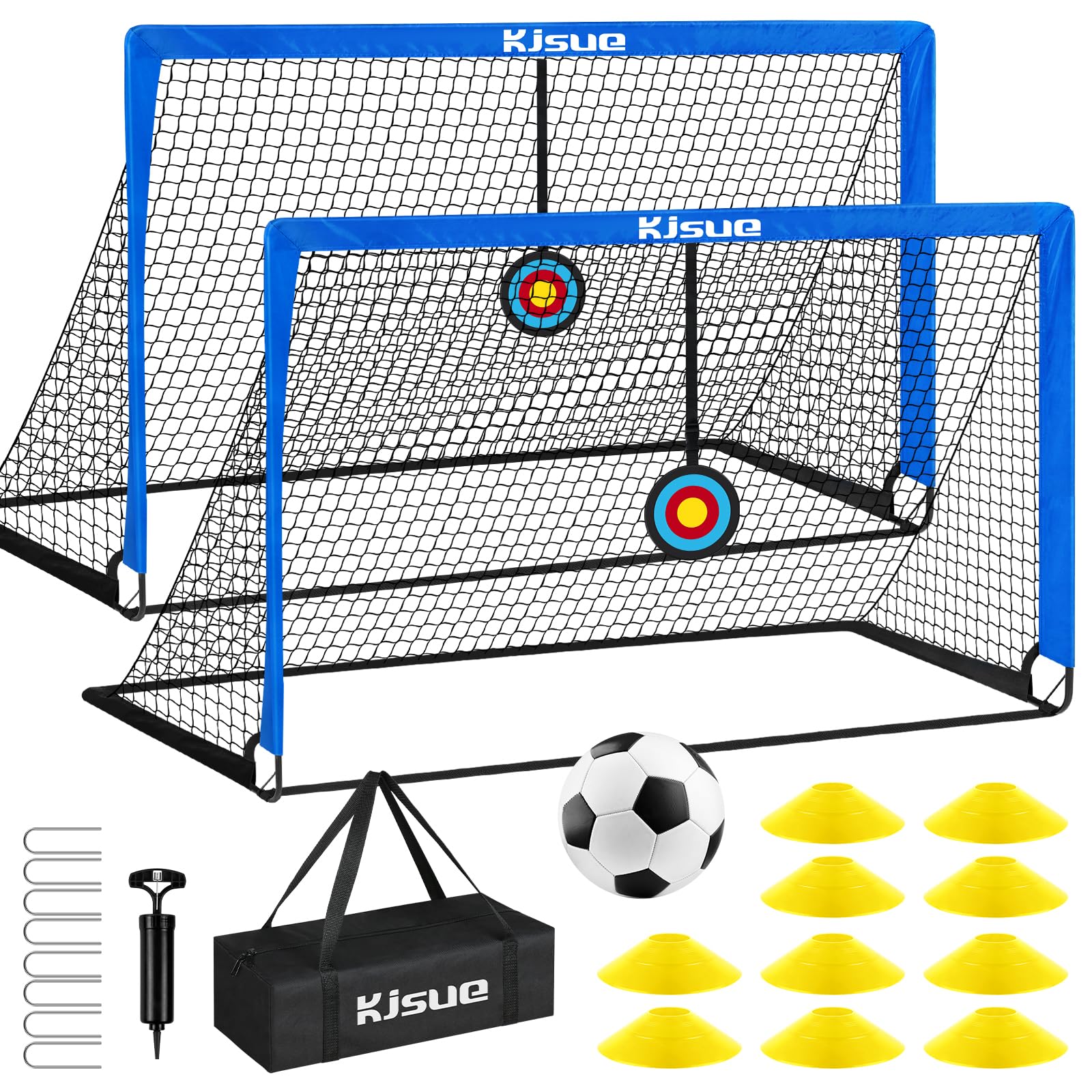 Portería de fútbol para niños, juego de 2 porterías de fútbol para patio trasero, 5 x 3.6 pies, equipo de entrenamiento de red de fútbol portátil con objetivos para niños de 3 a 5 años 6-8 8-12 10-12