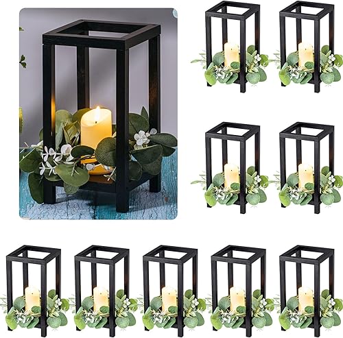 Geelin 10 faroles portavelas de madera, farol de boda, centro de mesa, chimenea, farol decorativo de casa de campo para bodas, baby shower (negro,