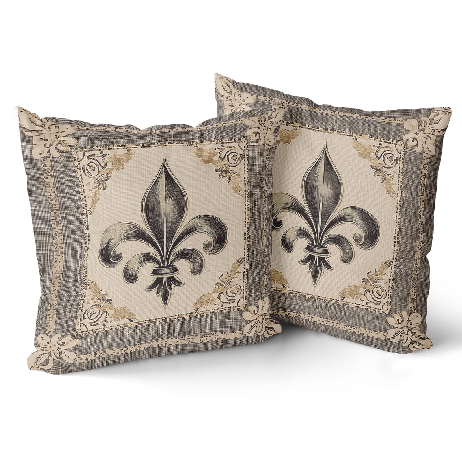 Giwawa Mardi Gras Throw Pillow Covers 20x20 Inches Vintage Country Style Fleur de Lis Print Decorative Pillow Cases Set of 2 Retro Soft Cotton Cushion