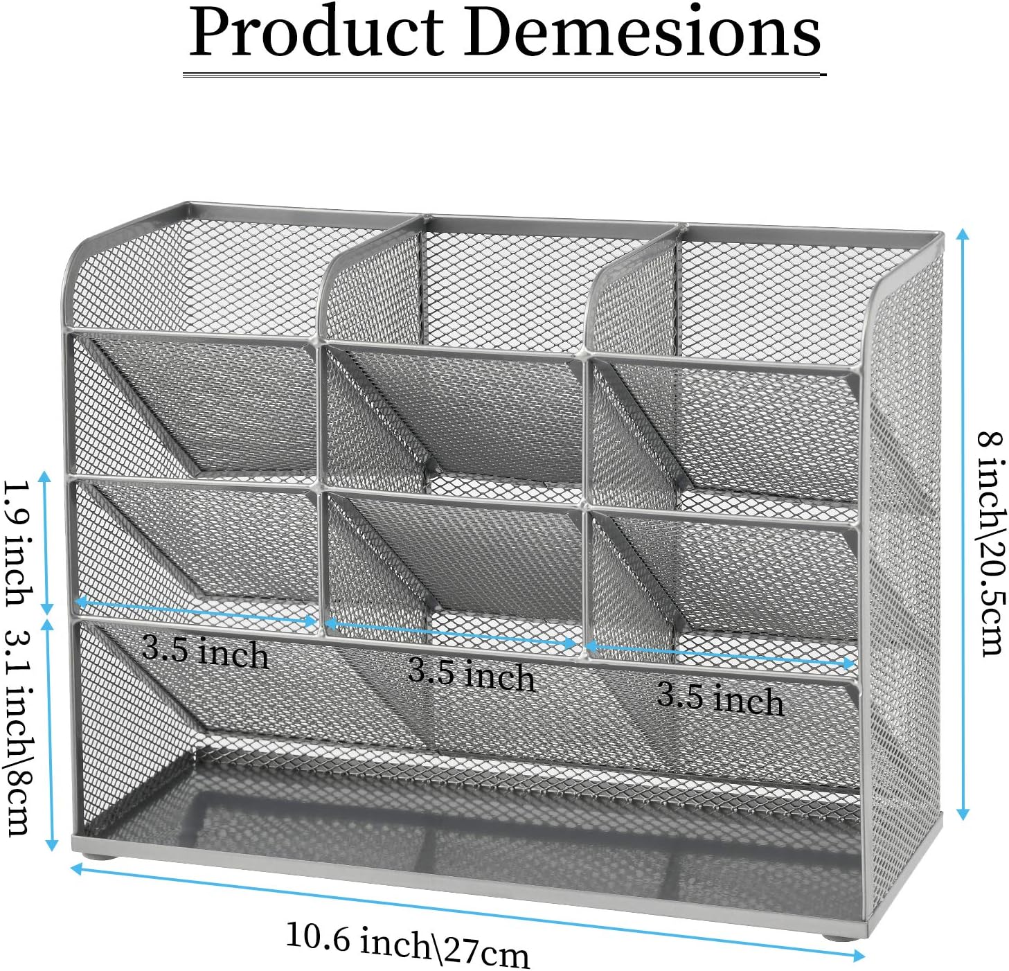 Marbrasse Mesh Desk Organizer, Multi-Functional Pen Holder, Pen Organizer for desk, Desktop Stationary Organizer, Storage Rack for School Home Office Art Supplies (Mesh Pen Holder-Silver)