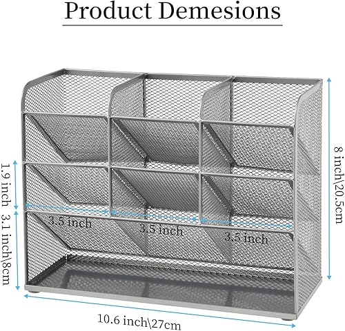 Miniatura 6 de Marbrasse Organizador de escritorio de malla, soporte multifuncional para bolígrafos, organizador de escritorio estacionario, estante de