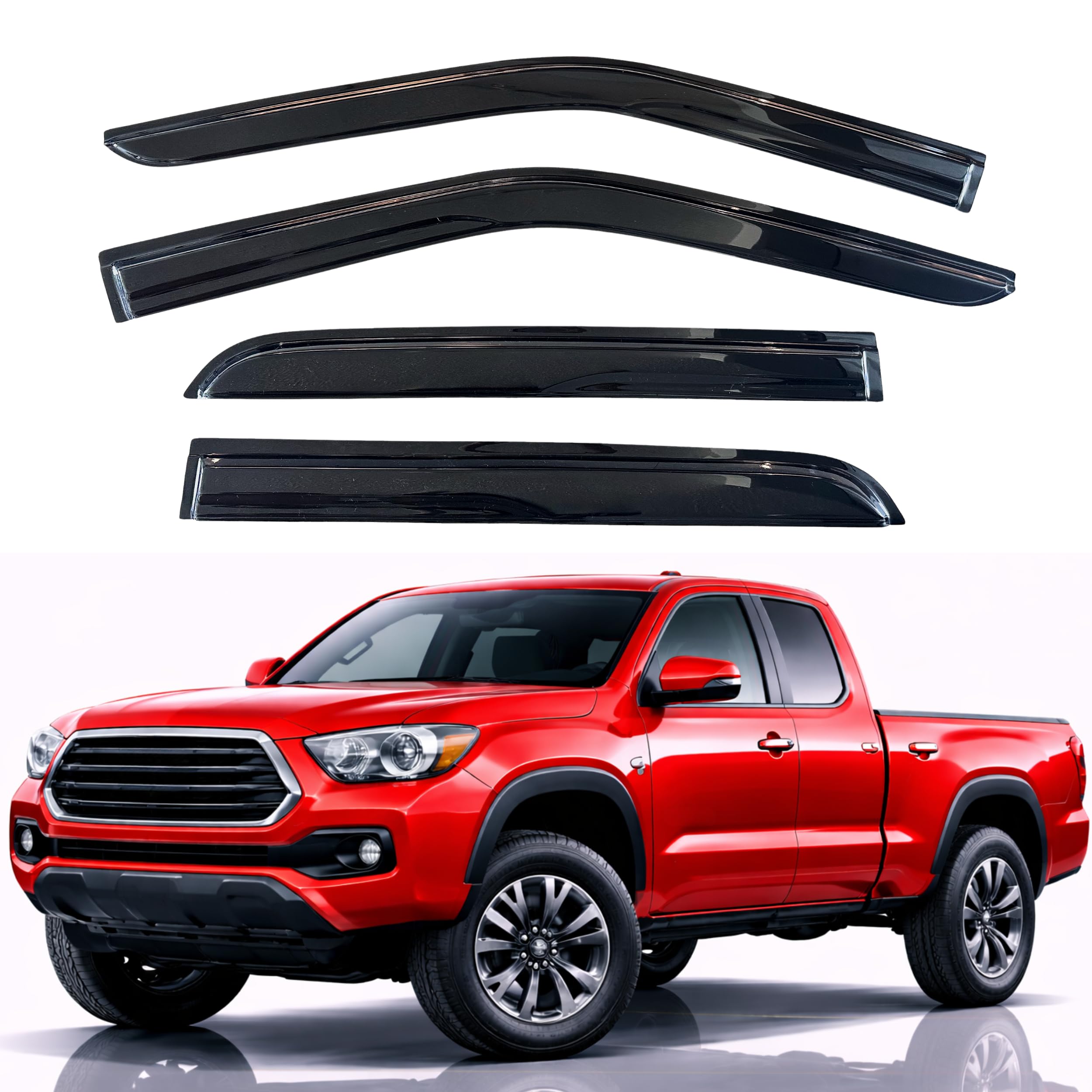 KPY Rain Guards Fit for 2016-2023 Toyota Tacoma Access Cab, Out-Channel Window Visors Vent Wind Deflectors 4PC, Truck Accessories for 16-23 Tacoma (Extended Cab Only)