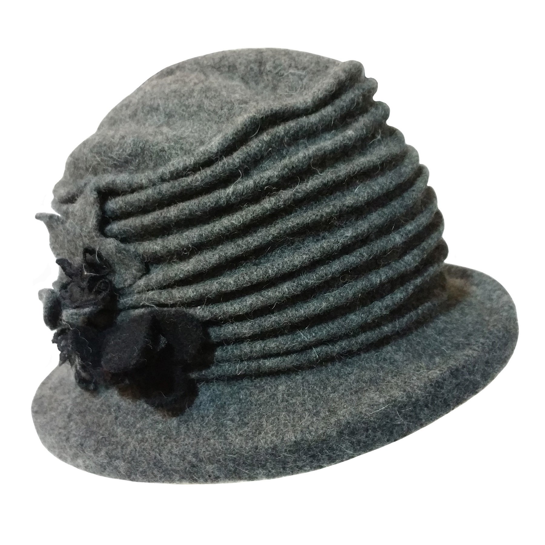 I-Smalls Women's Charcoal York Wool Felt Wire Narrow Brim Hat With Flower Detail (One Size)