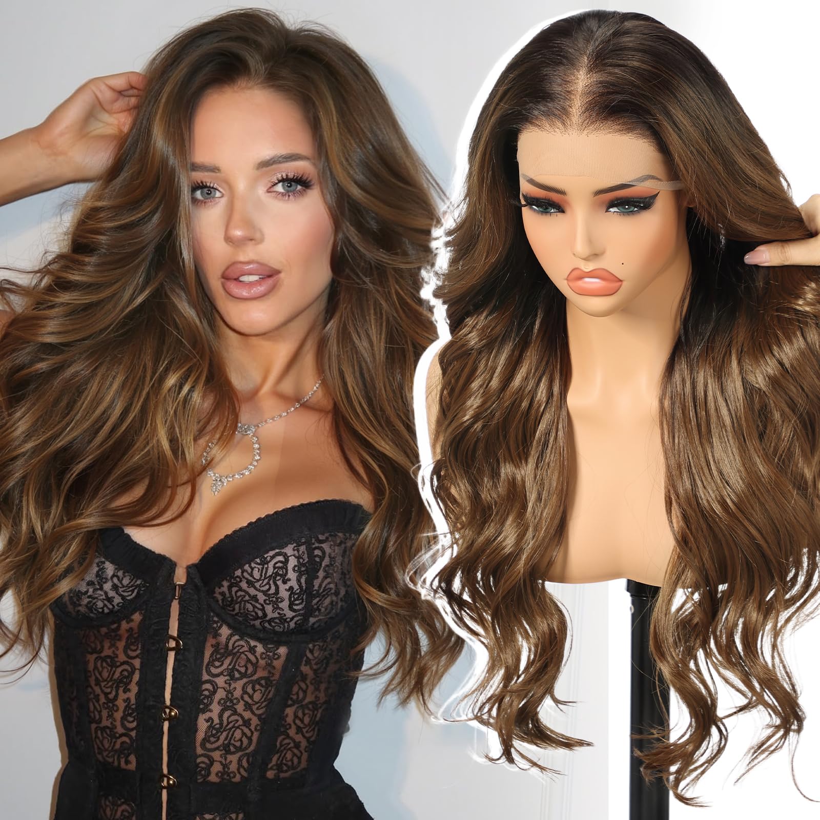 Ombre Brown Synthetic Lace Front Wig,13×6 Curly Glueless Wigs for Women Daily Use 26IN（#TT233/868）