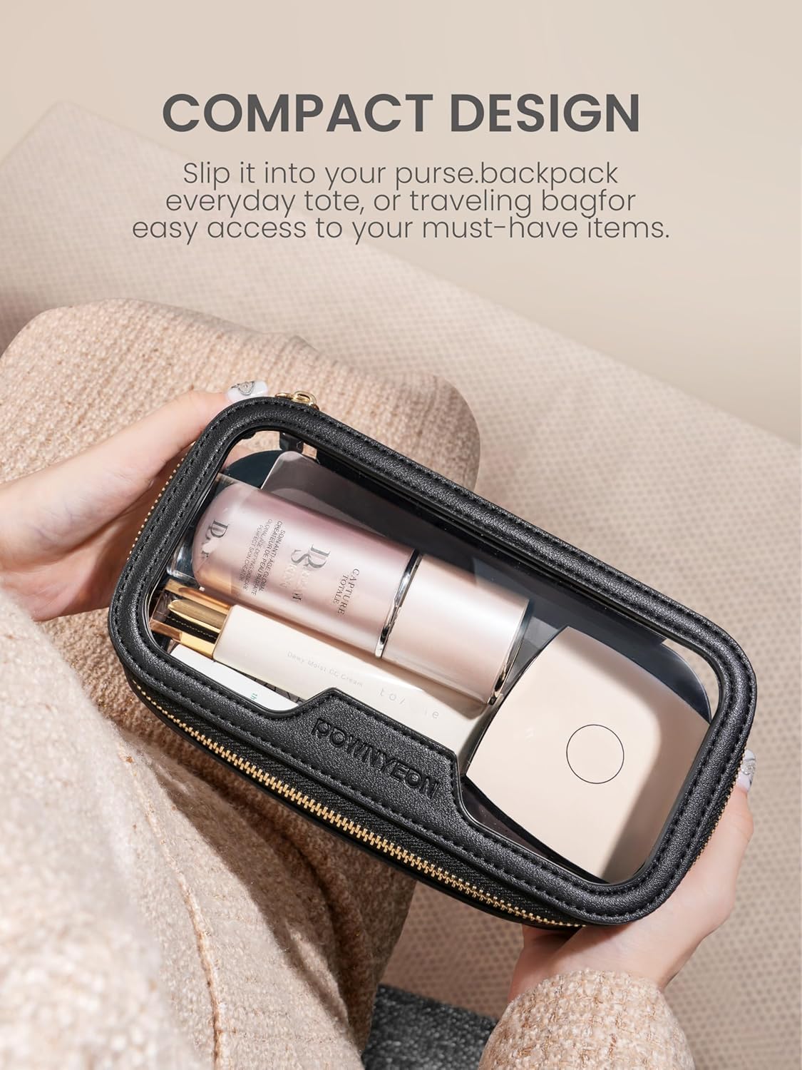 ROWNYEON Waterproof Toiletry Organizer Train Case, CLear Travel Makeup Bag for Women,Transparent Cosmetic Bag,Portable Makeup Case Organizer (black) - Image 5