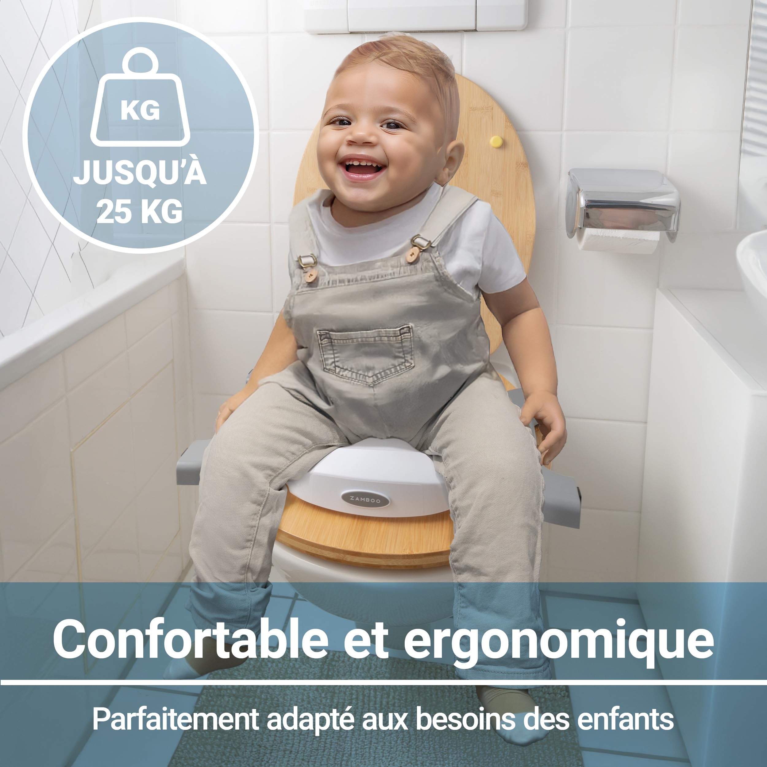 Zamboo Toilette Portable Enfant 3en1 – Pot Bebe & Réducteur Toilette pour Enfants dès 15 mois | Pot Pliable Enfant Voyage et Maison, Anti-Eclaboussure, Utilisable avec Sacs Jetables, Gris