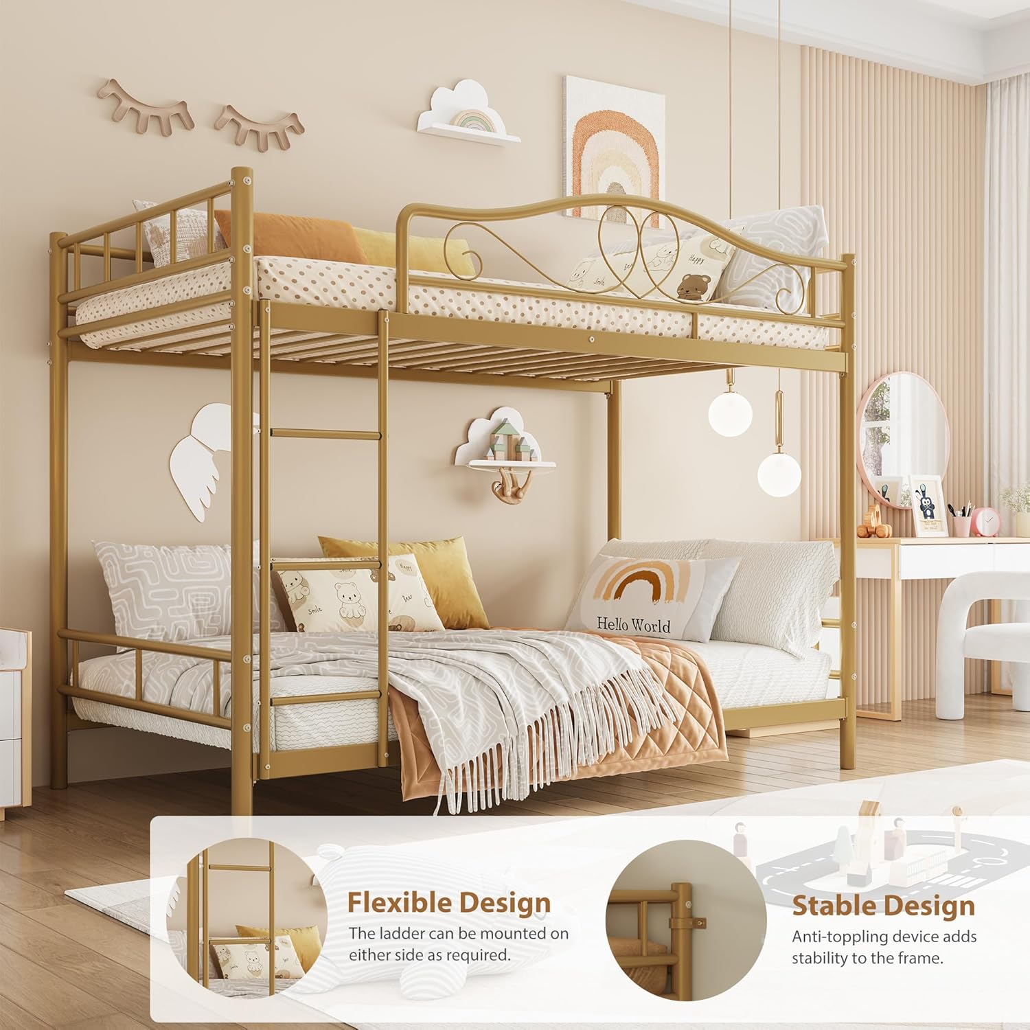 IDEALHOUSE Bunk Bed Twin Over Twin with Ladder & Full Safety Guardrail, Heavy Duty Metal Twin Over Twin Bunk Bed 400 Lbs Load Capacity, Space-Saving, Noise Free, No Box Spring Needed, Easy Assembly, G - Image 6