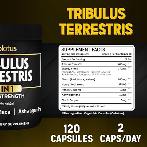 Miniatura 4 de Tribulus Terrestris 13 en 1, 16000 mg por porción con maca, hierba de cabra cachonda, ginseng Panax, palma de sierra, Tongkat Ali, Shilajit.