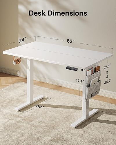 Vista 51 de Marsail Escritorio de pie, escritorio de altura ajustable para oficina en casa, escritorio de pie, escritorio de 63 x 24 pulgadas, escritorio