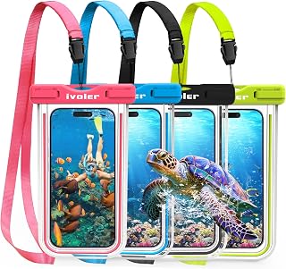 ivoler wasserdichte Handyhülle Tasche 4 Stücke, Handytasche Wasserdicht, Handy Wasserfest Hülle, Universal Staubdichte Schutzhülle für iPhone, Samsung, usw zu 6.9 Zoll. (Schwarz+Blau+Grüne+Rosa)
