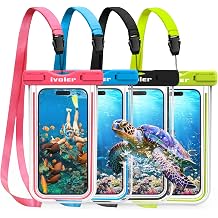 ivoler 4-Pack Waterproof Phone Pouch, Cell Phone Dry Bag for iPhone 17/16/15 Pro Max, Samsung S26/S25 Ultra, Waterproof Phone Case for Beach, Cruise Essentials & Travel, [Fit Up to 7]