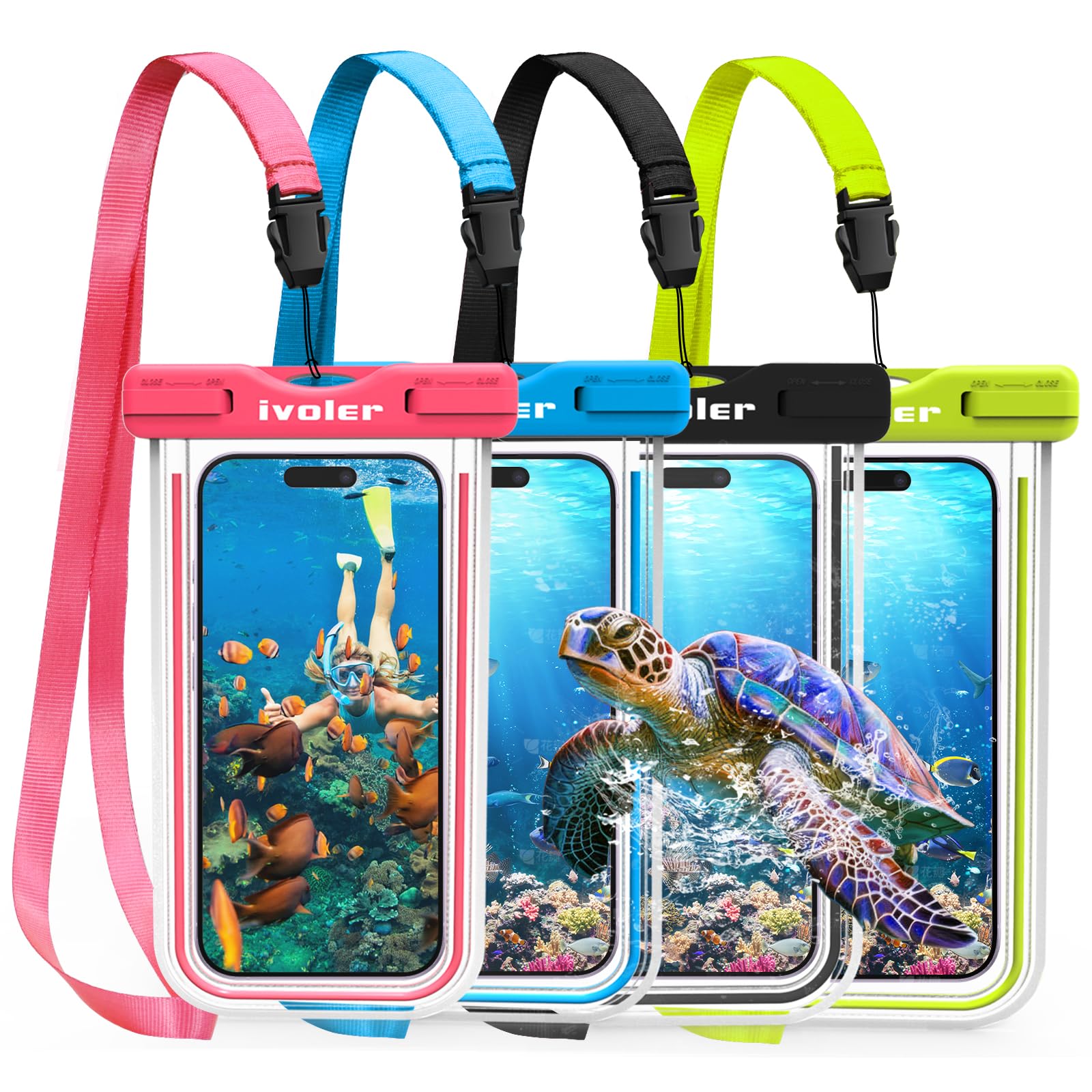 iVoler [4 Pezzi Custodia Impermeabile Smartphone IPX8, Sacchetto Impermeabile Cellulare fino a 7.0'', Universale Cover Subacquea per iPhone 17/16/15 Pro Max, Samsung, Xiaomi (Nero+Rosa+Blu+Verde)