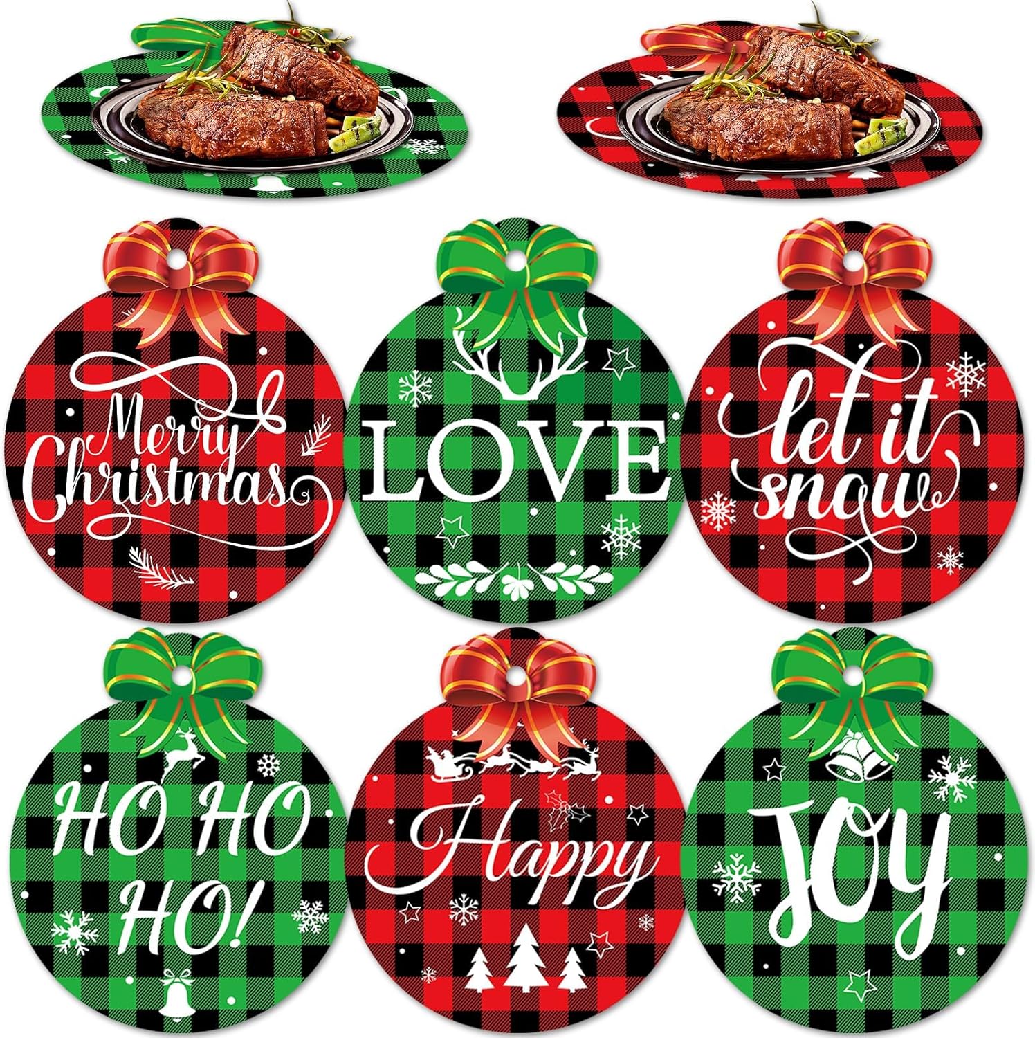 6Pcs Buffalo Plaid Placemats Round Christmas Plastic