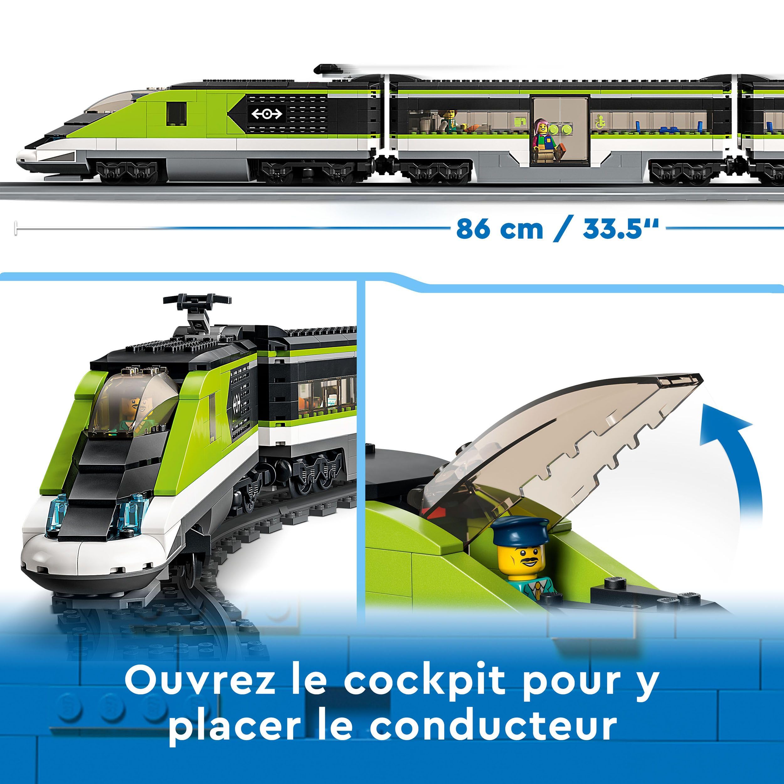 LEGO City Le Train de Voyageurs Express - Jouet Train Télécommandé avec Phares Fonctionnels, 2 Wagons, 24 Rails & 6 Minifigurines - Idée de Cadeau pour Garçon ou Fille dès 7 Ans 60337
