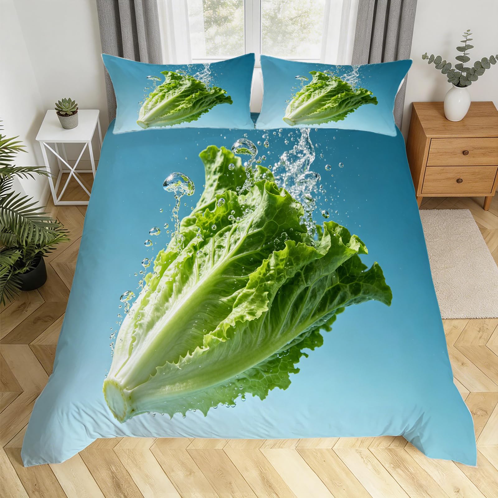 Housse de Couette 240x260 cm Légumes Verts Parure Lit 3D avec 2 Taies