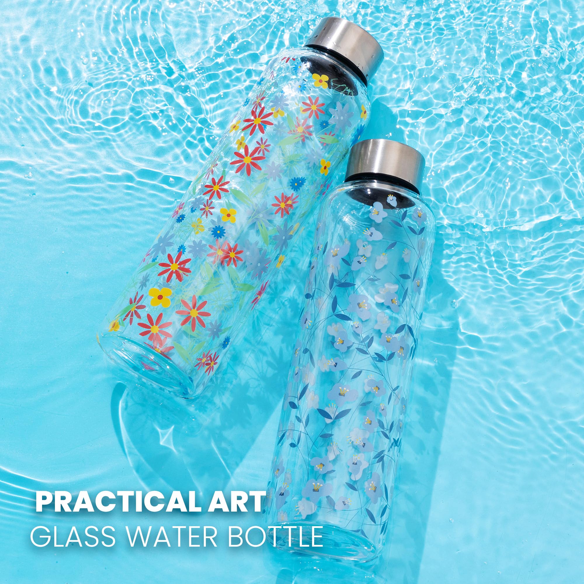 Autsel Glass Water Bottle 500ml Artistic Glass Drinking Bottle with Lid Leak Proof Borosilicate Water Bottle with Protection Sleeve - Image 6