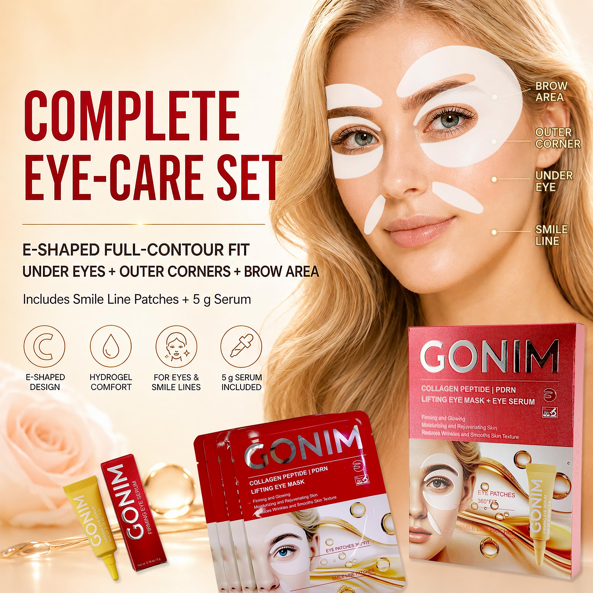 GONIM Hydrogel Under Eye Patches with Collagen, Caffeine and Eye Serum