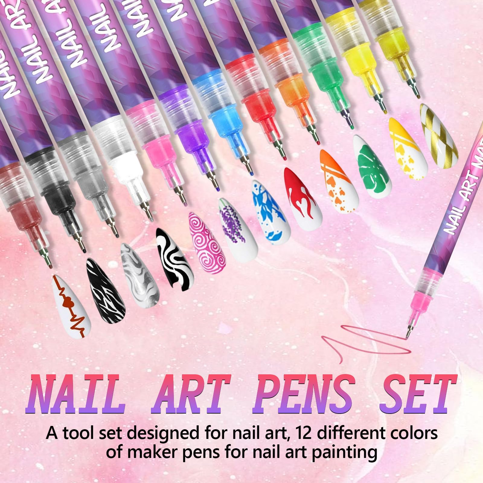 Set di 12 penne colorate per nail art, 3D ad asciugatura rapida, 0,5 mm, penne per smalto per unghie, 2025, per nail art, graffiti, nail art, design, manicure, decorazioni fai da te
