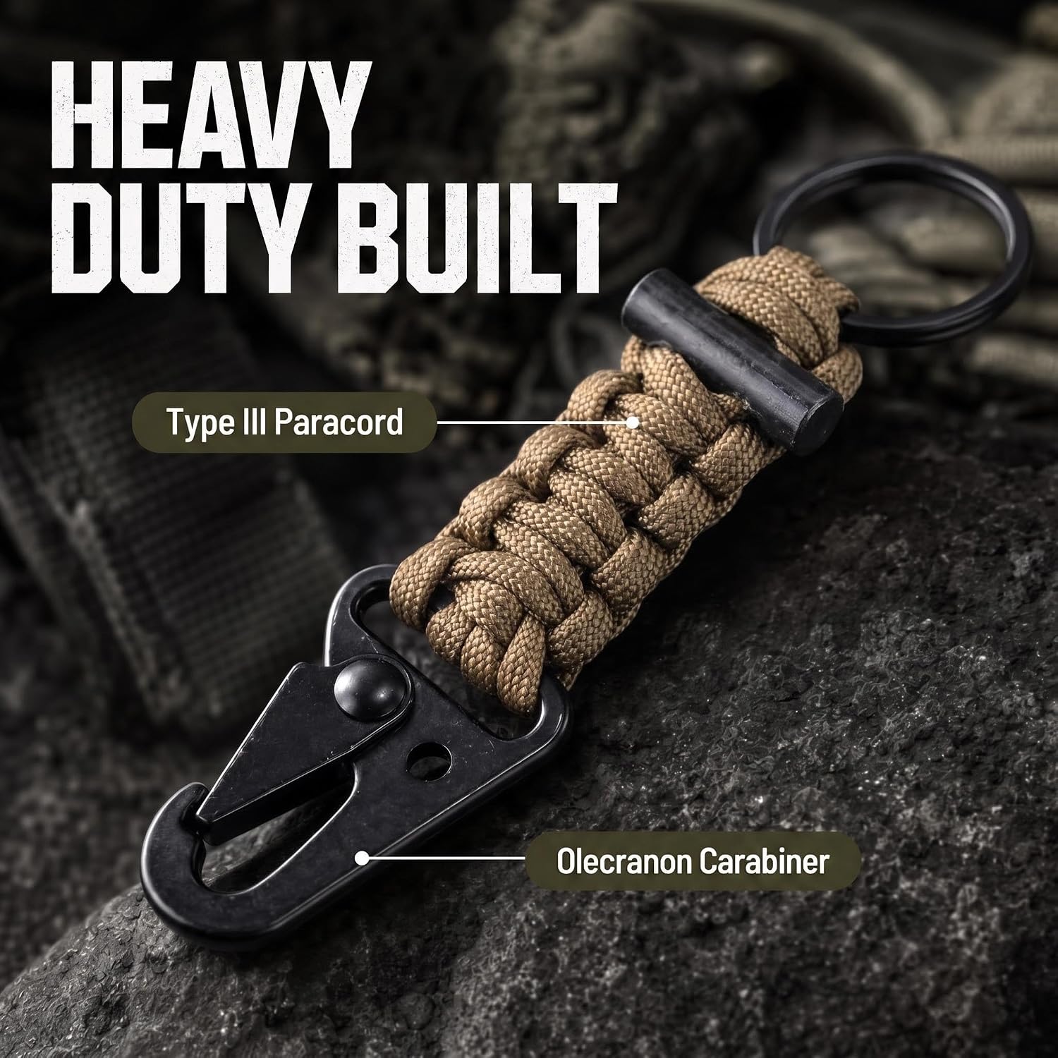 Paracord Keychain Carabiner 2PCS Pack Survival Paracord Lanyard with Fire Starter image 3