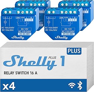 Shelly Plus 1 | Wlan & Bluetooth Smart Relais Schalter | Hausautomation | Alexa & Google Home kompatibel | iOS Android App Kein Hub nötig Beleuchtungssteuerung DIY Fernsteuerung Garagentor (4 Pack)